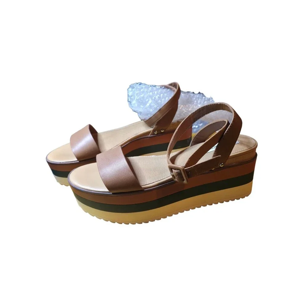 Steve Madden Platform Sandals Leather Women's Size 9.5M Tan Multicolor